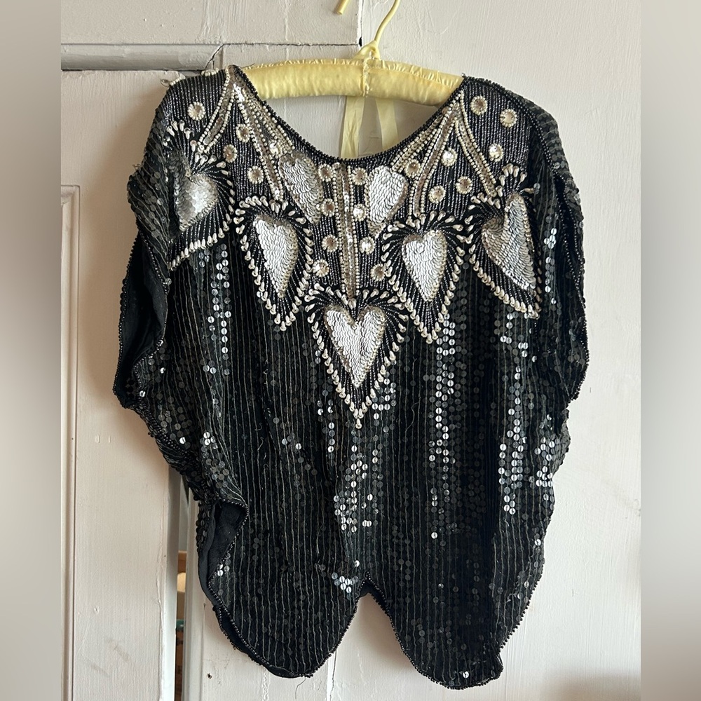 Gorgeous Vintage Black & Silver Sequined Top
